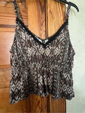 Shyanne Country Western Boho Cowgirl Smocked Summer Peplum Blouse Size XL